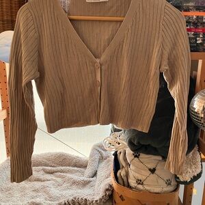 OAK + FORT Tan Ribbed Cardigan